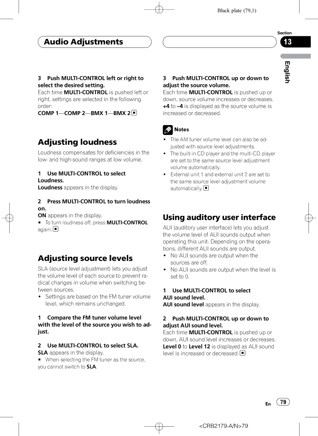 Pioneer DEH-P9850BT operation manual Adjusting loudness, Adjusting source levels, Using auditory user interface 