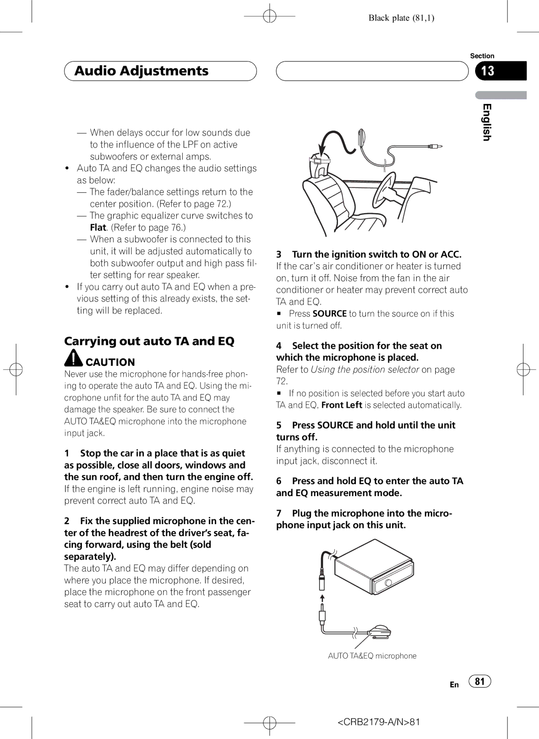 Pioneer DEH-P9850BT operation manual Carrying out auto TA and EQ 