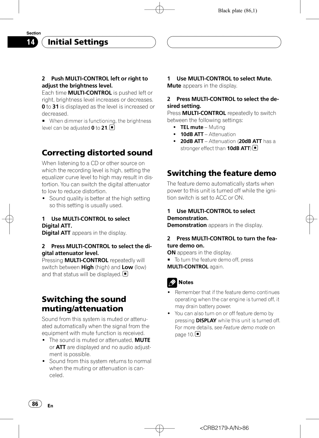 Pioneer DEH-P9850BT Correcting distorted sound, Switching the sound muting/attenuation, Switching the feature demo 