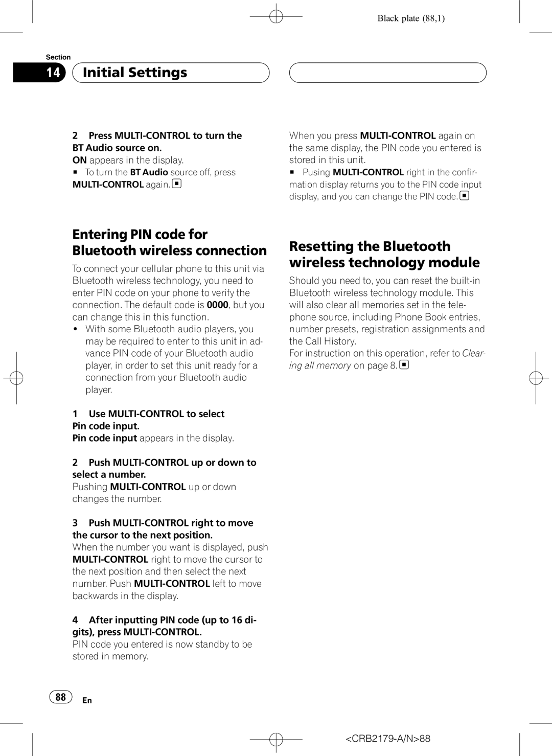 Pioneer DEH-P9850BT operation manual Entering PIN code for Bluetooth wireless connection 