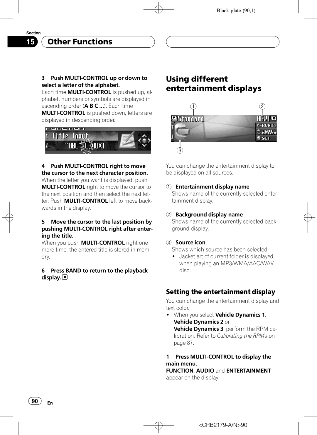 Pioneer DEH-P9850BT Other Functions, Using different entertainment displays, Setting the entertainment display 