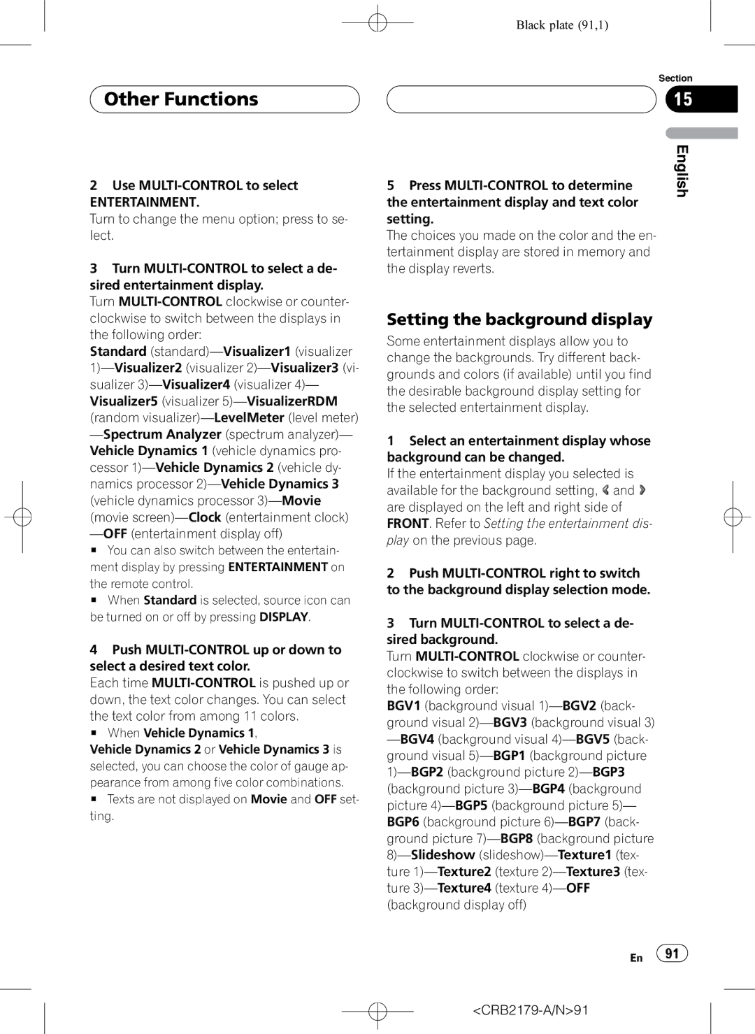 Pioneer DEH-P9850BT operation manual Setting the background display, Entertainment 