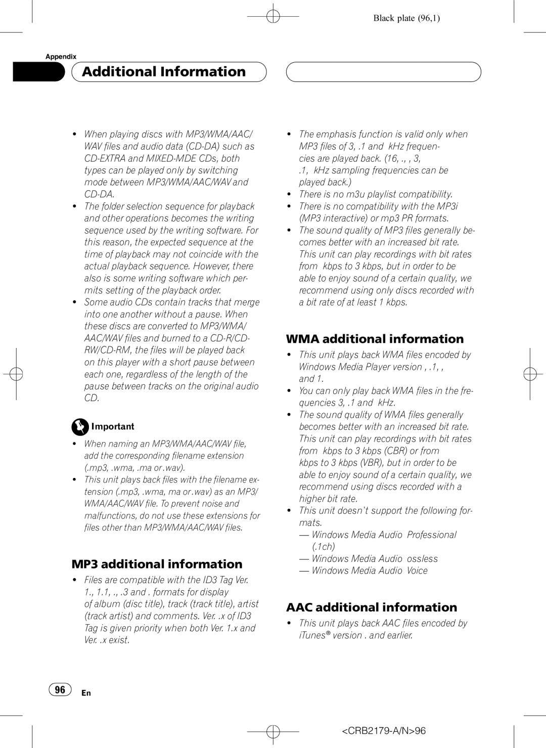 Pioneer DEH-P9850BT operation manual MP3 additional information, WMA additional information, AAC additional information 