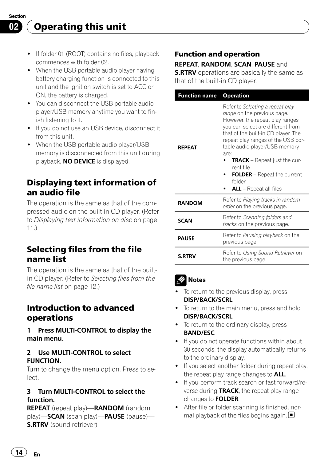 Pioneer DEH20UB owner manual Displaying text information of an audio file, Function and operation 