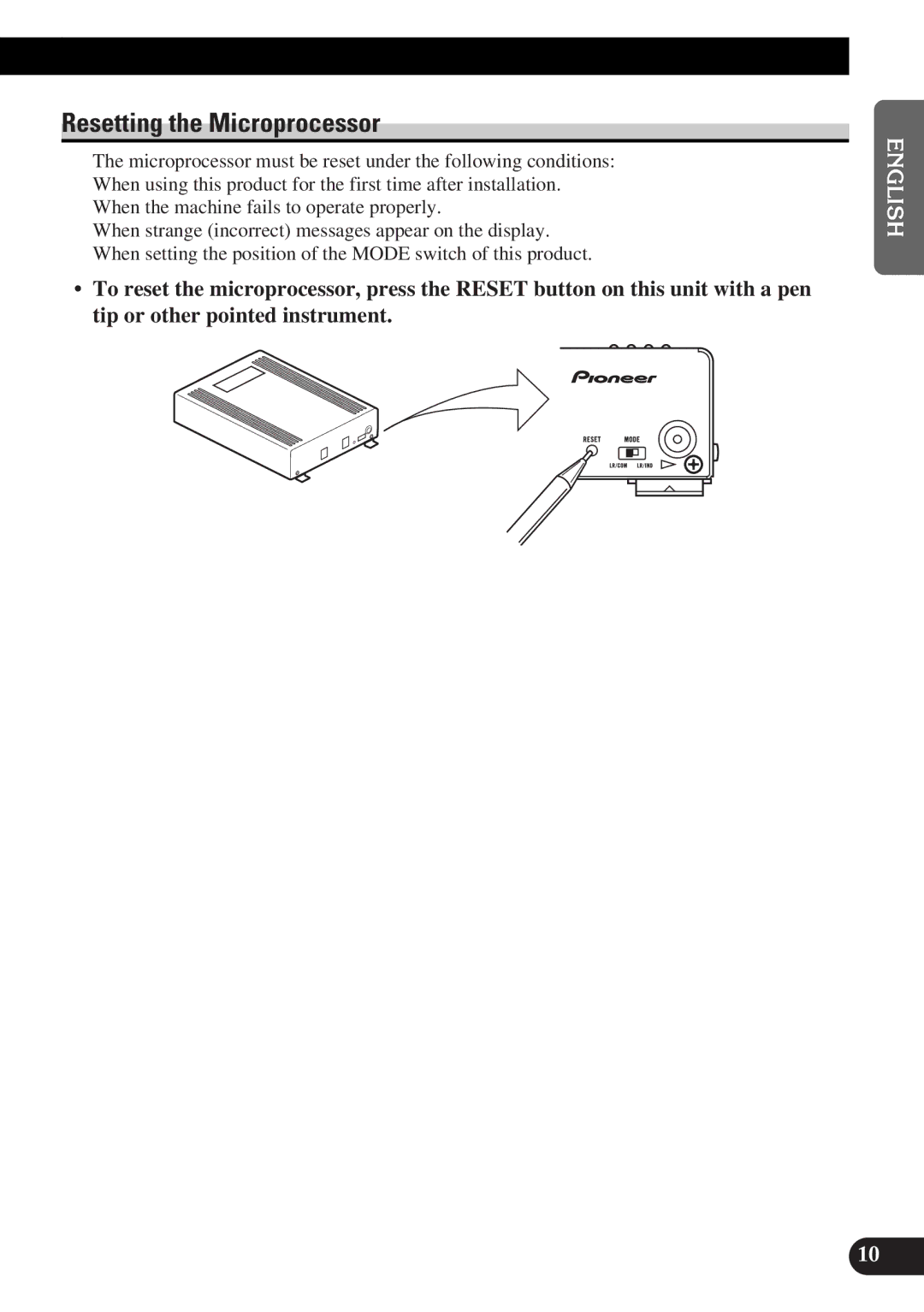 Pioneer DEQ-P9 owner manual Resetting the Microprocessor 