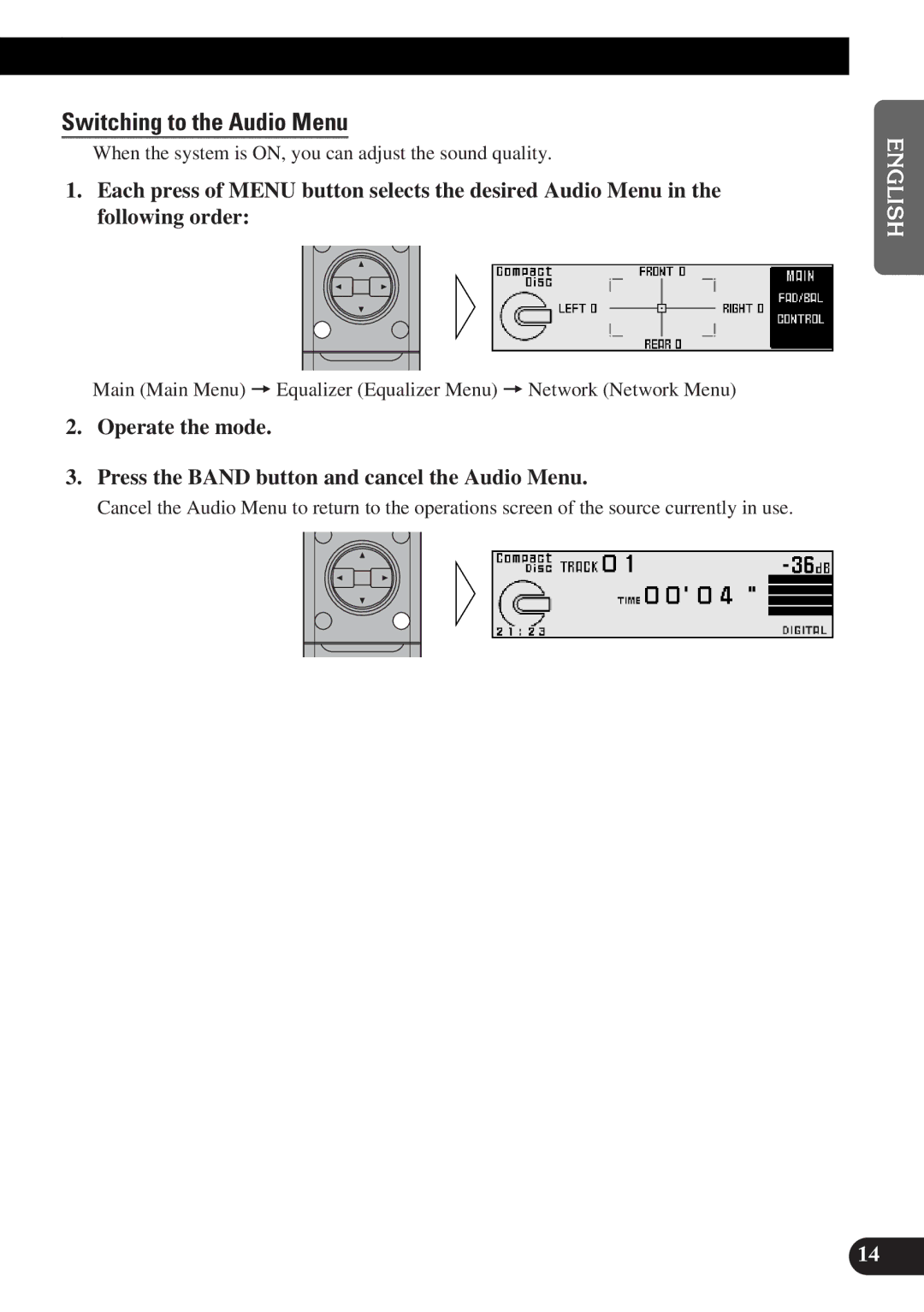 Pioneer DEQ-P9 owner manual Switching to the Audio Menu 