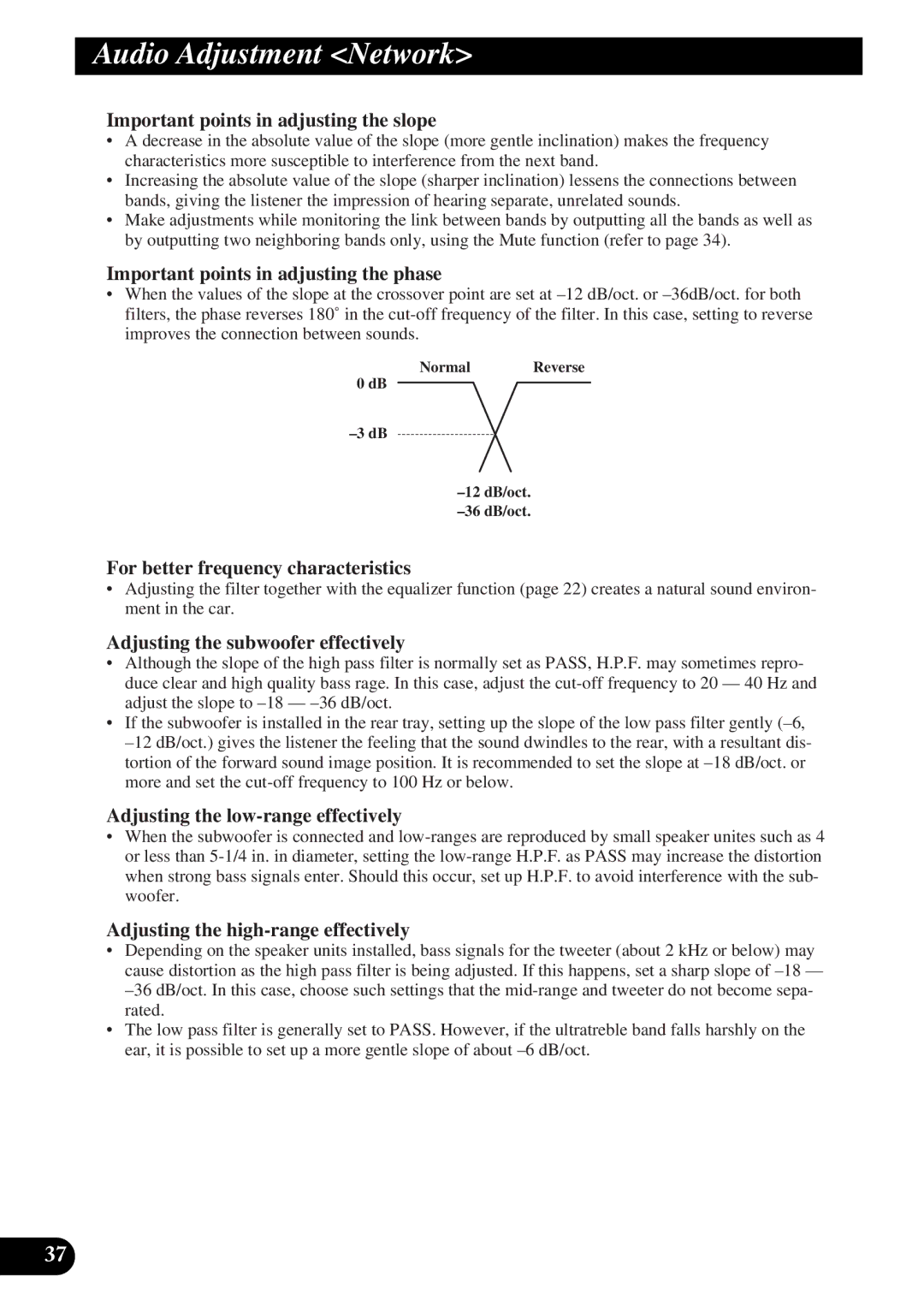 Pioneer DEQ-P9 owner manual Important points in adjusting the slope, Important points in adjusting the phase 