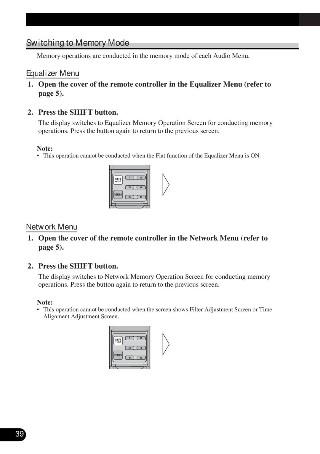 Pioneer DEQ-P9 owner manual Switching to Memory Mode, Equalizer Menu, Network Menu 