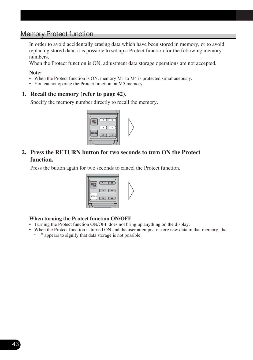 Pioneer DEQ-P9 owner manual Memory Protect function, Recall the memory refer to, When turning the Protect function ON/OFF 