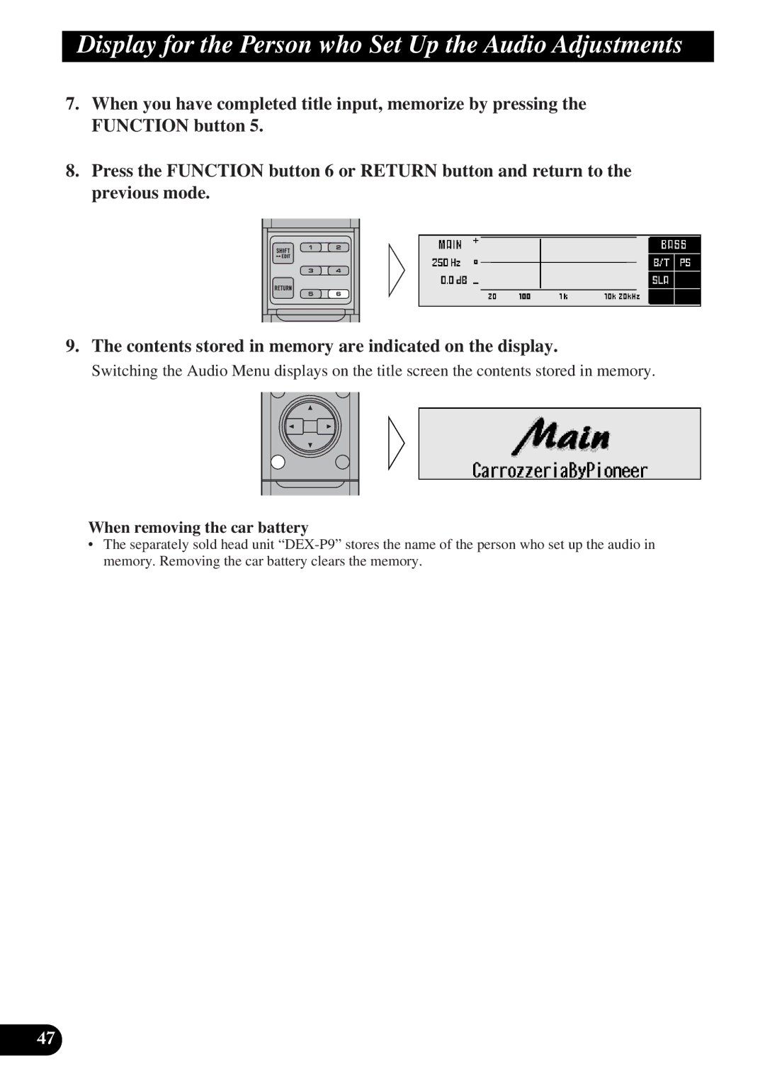 Pioneer DEQ-P9 owner manual When removing the car battery 