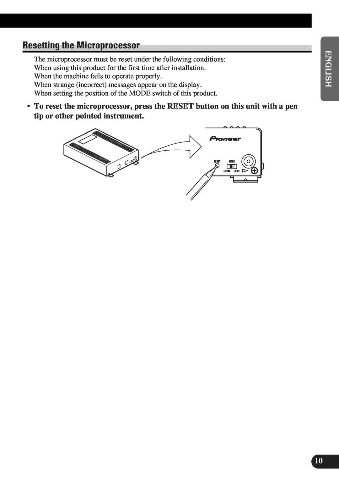 Pioneer DEQ-P9 owner manual Resetting the Microprocessor 