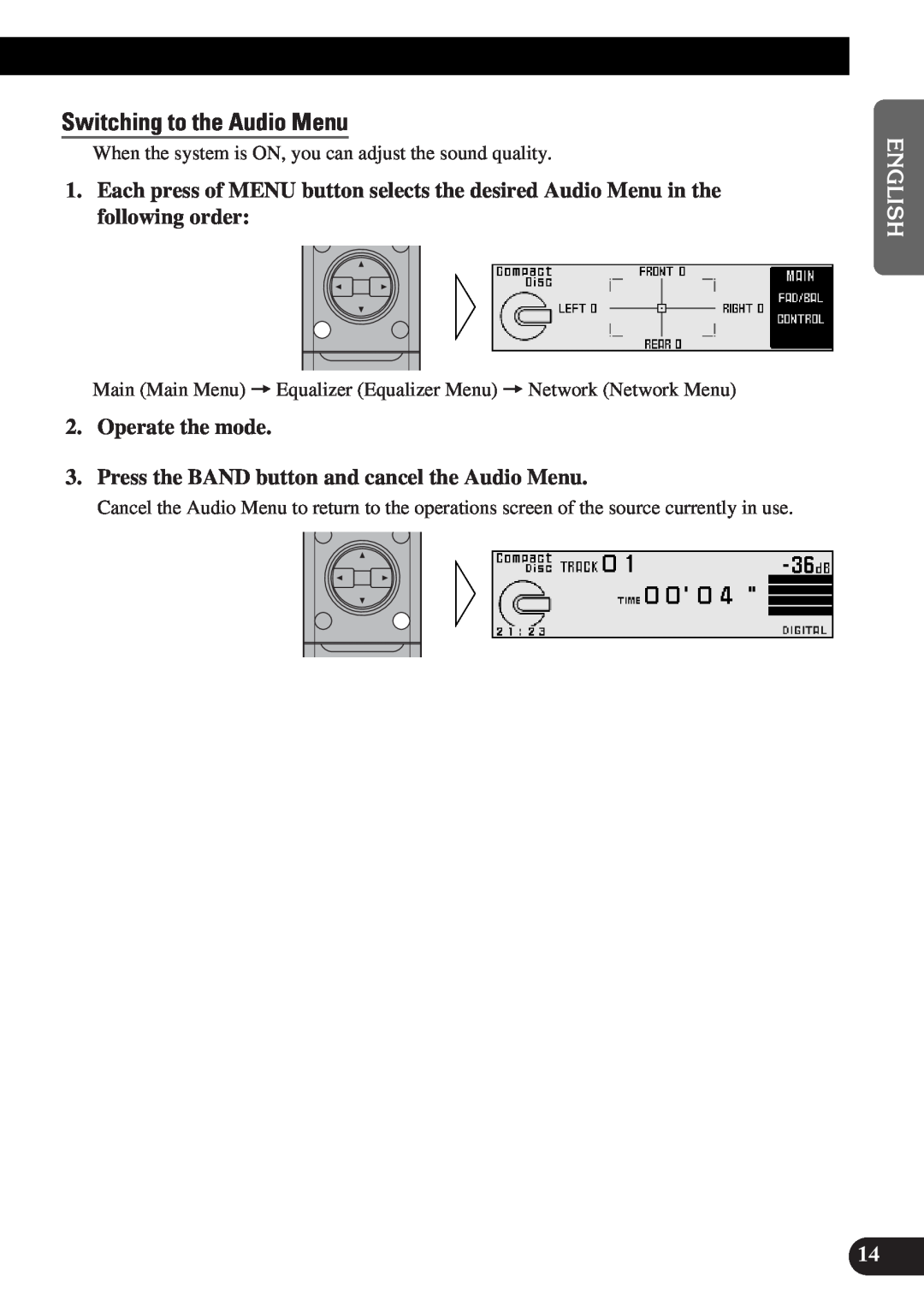 Pioneer DEQ-P9 owner manual Switching to the Audio Menu 