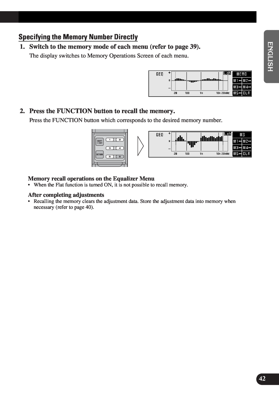 Pioneer DEQ-P9 owner manual Specifying the Memory Number Directly, Memory recall operations on the Equalizer Menu 