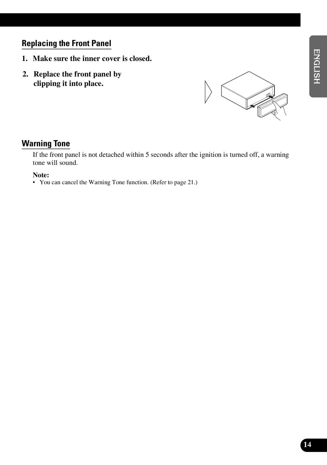 Pioneer DEX-P9 owner manual Replacing the Front Panel 