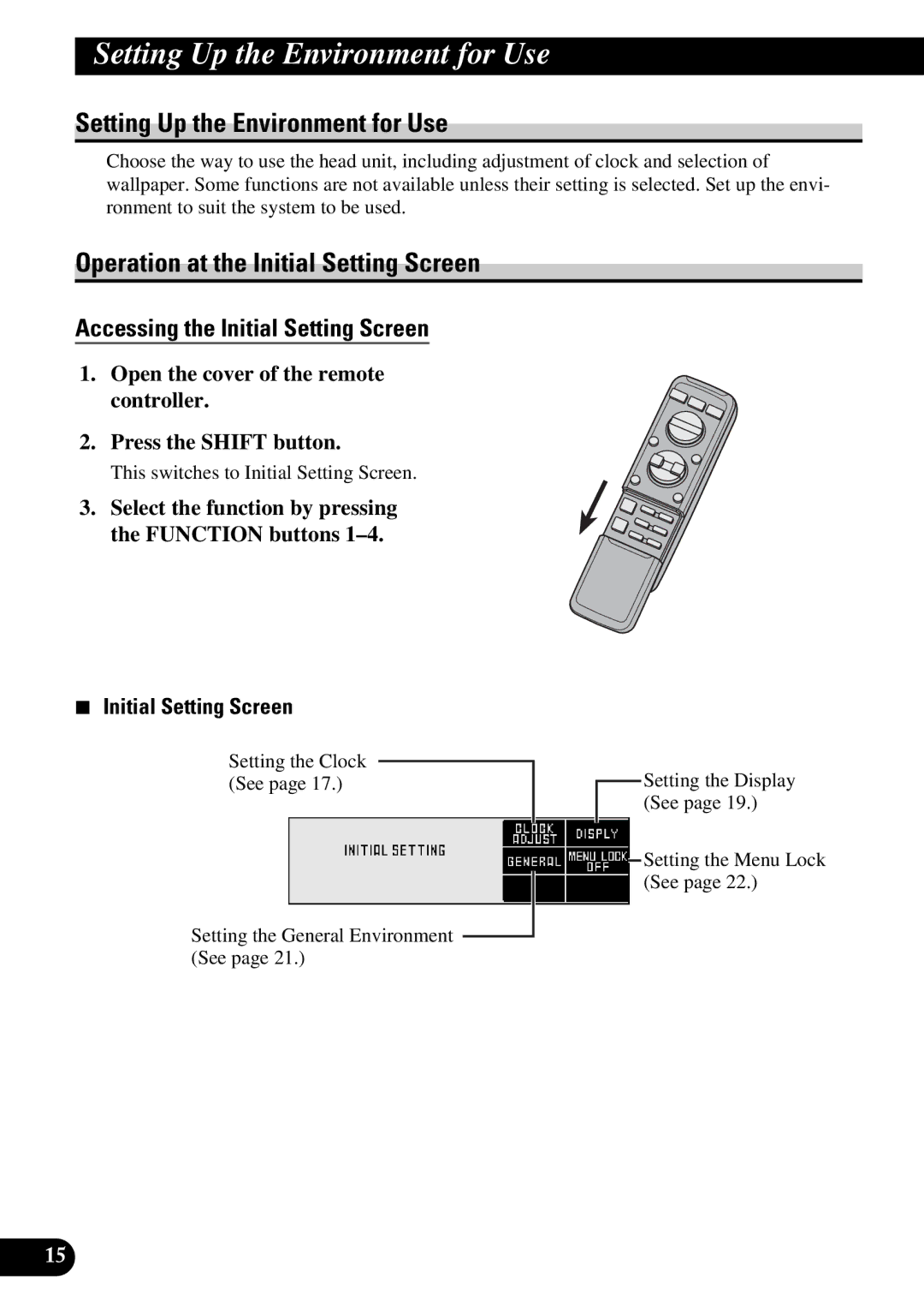 Pioneer DEX-P9 owner manual Setting Up the Environment for Use, Operation at the Initial Setting Screen 