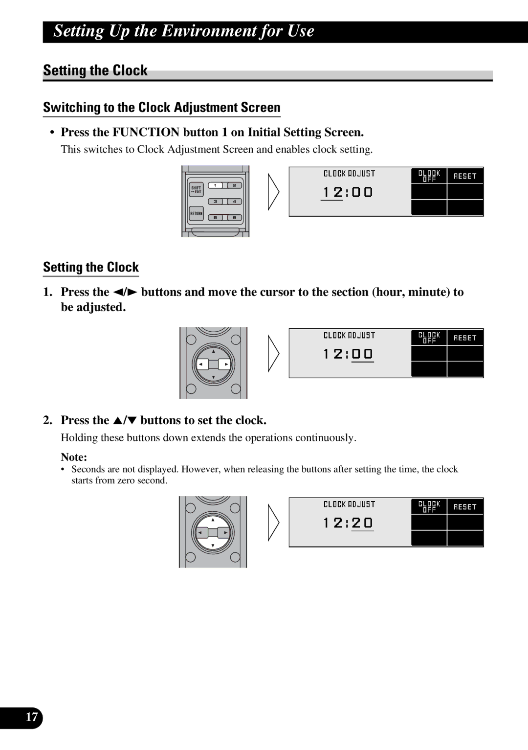 Pioneer DEX-P9 owner manual Setting the Clock, Switching to the Clock Adjustment Screen 