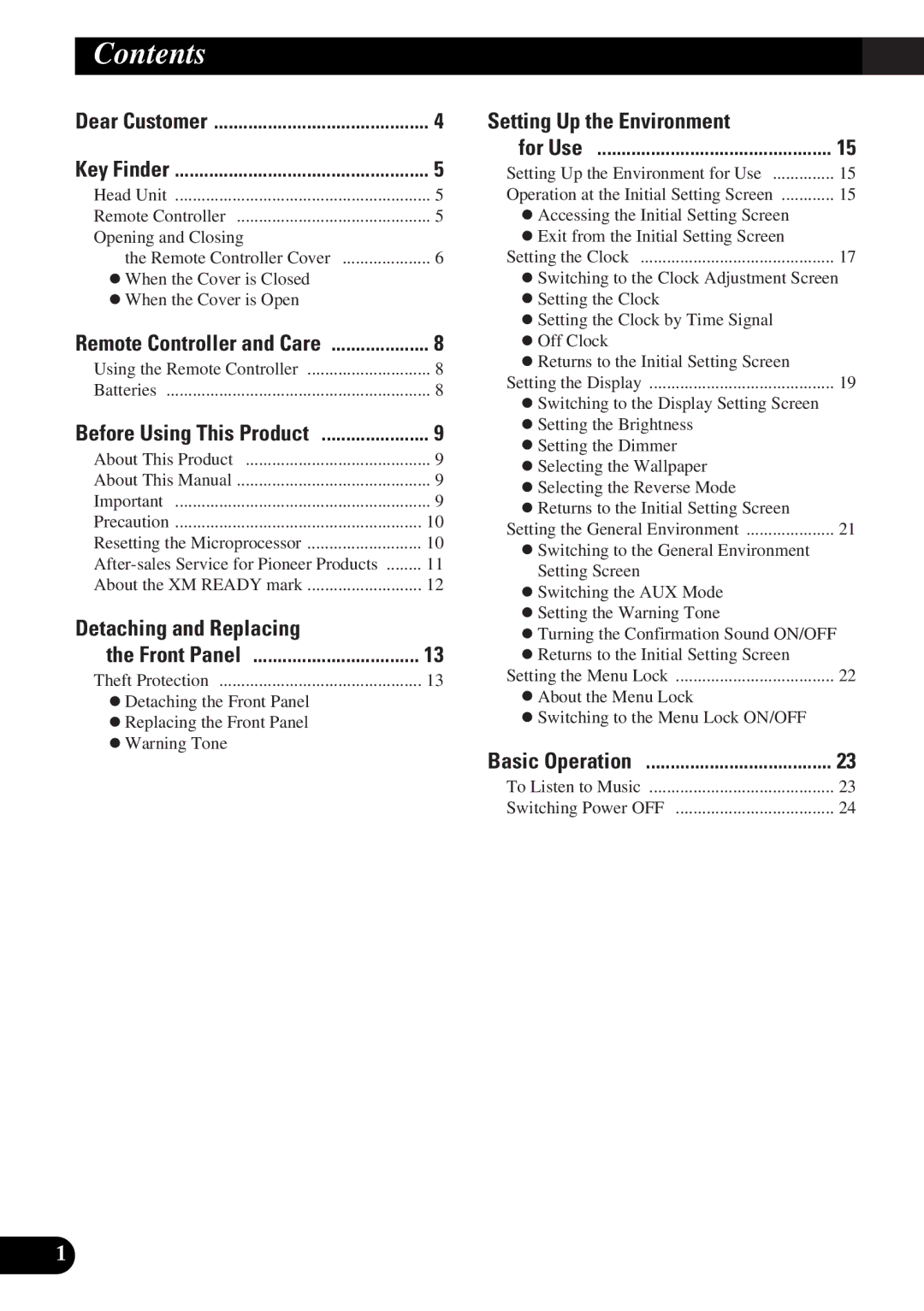 Pioneer DEX-P9 owner manual Contents 