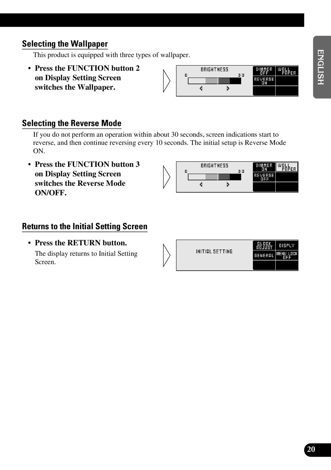 Pioneer DEX-P9 owner manual Selecting the Wallpaper, Selecting the Reverse Mode 