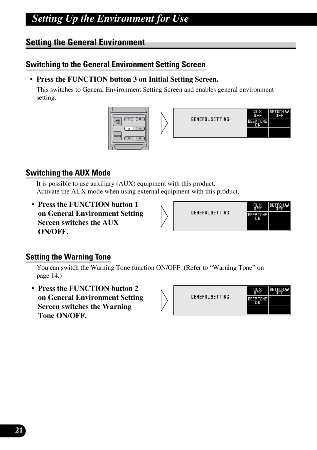 Pioneer DEX-P9 owner manual Setting the General Environment, Switching to the General Environment Setting Screen 