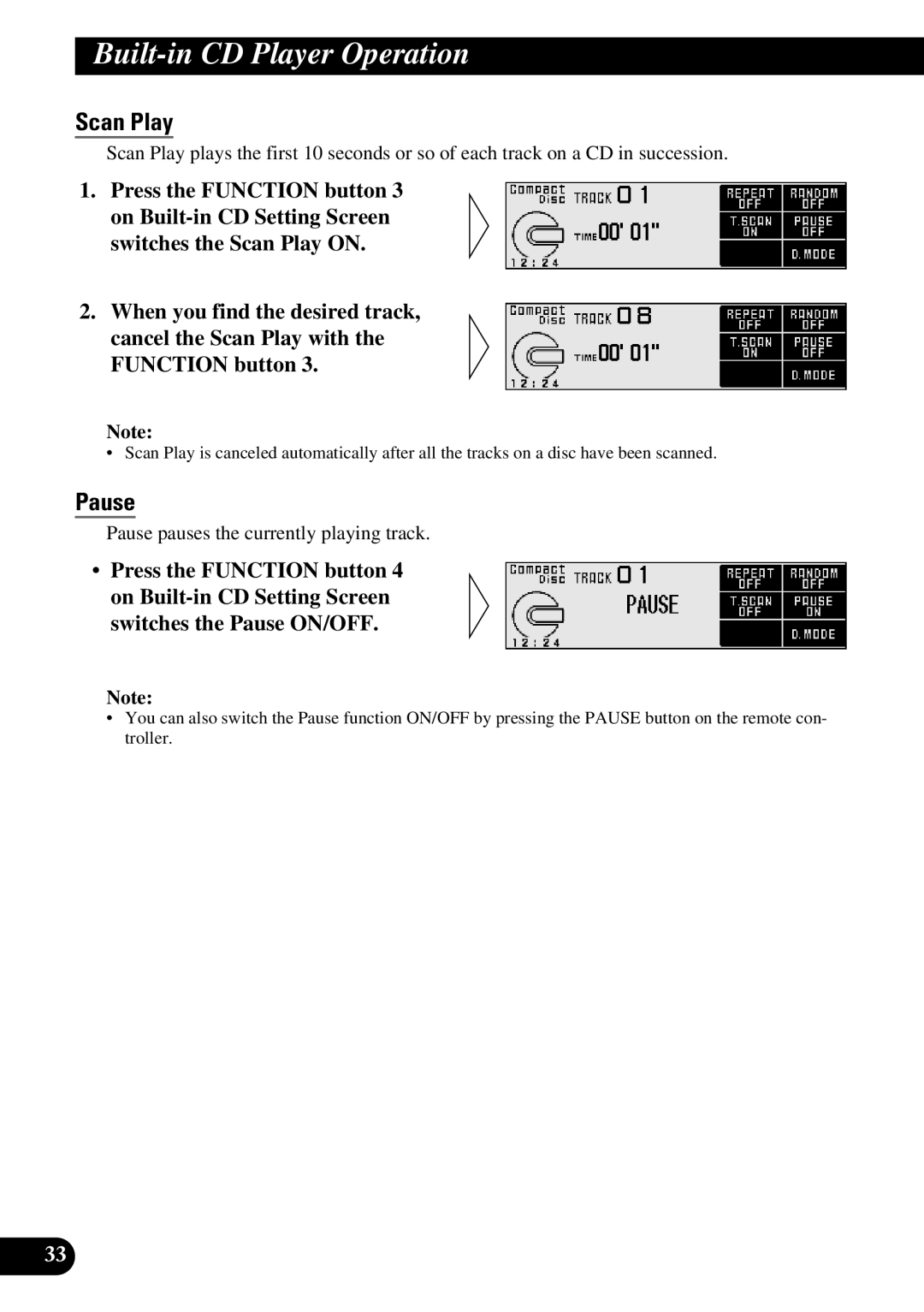 Pioneer DEX-P9 owner manual Scan Play, Pause 