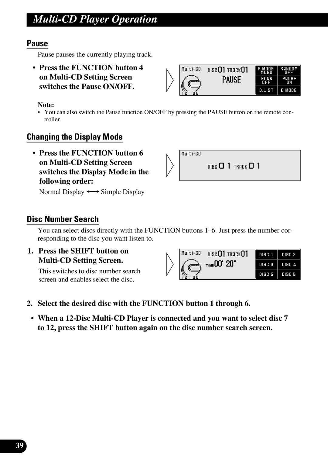 Pioneer DEX-P9 owner manual Disc Number Search, Press the Shift button on Multi-CD Setting Screen 