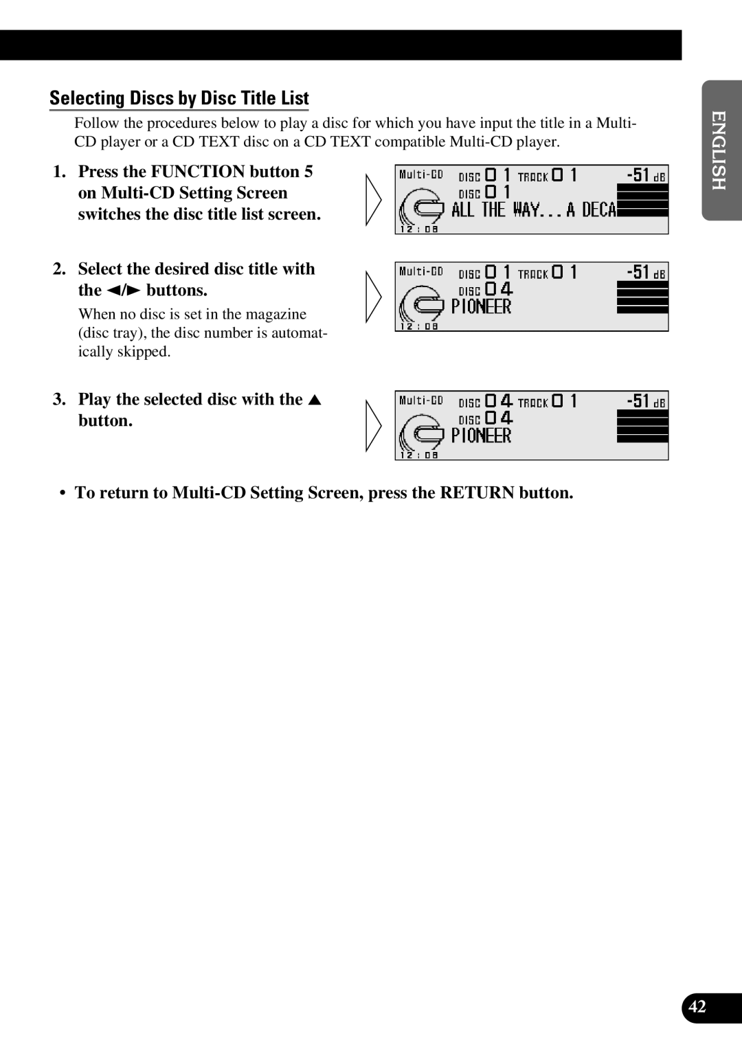 Pioneer DEX-P9 owner manual Selecting Discs by Disc Title List 