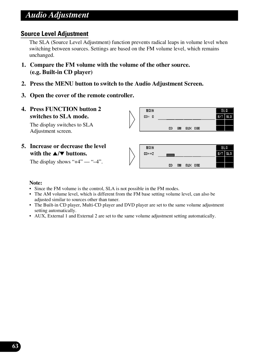 Pioneer DEX-P9 owner manual Source Level Adjustment, Increase or decrease the level with the 5/∞ buttons 