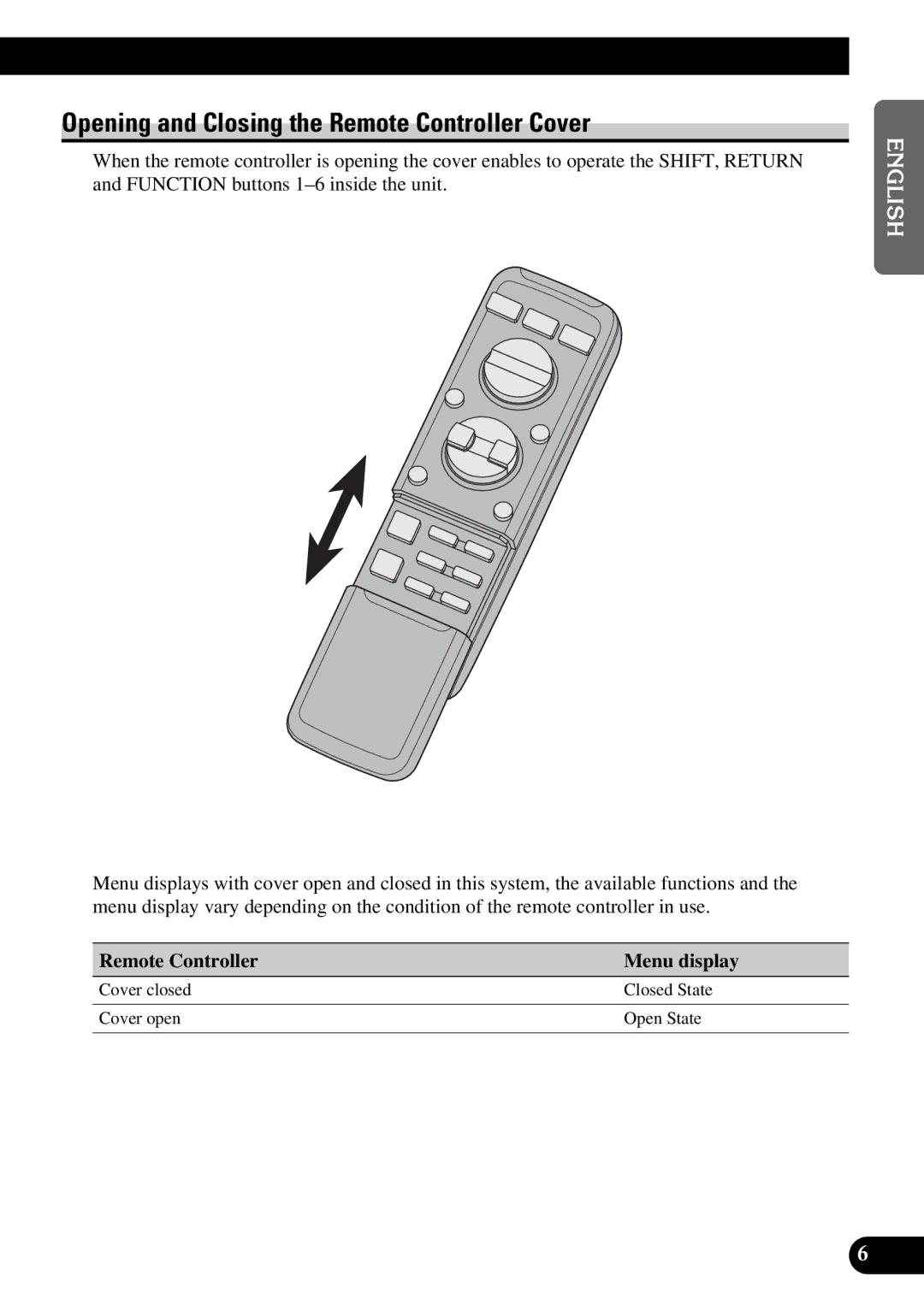 Pioneer DEX-P9 owner manual Opening and Closing the Remote Controller Cover 