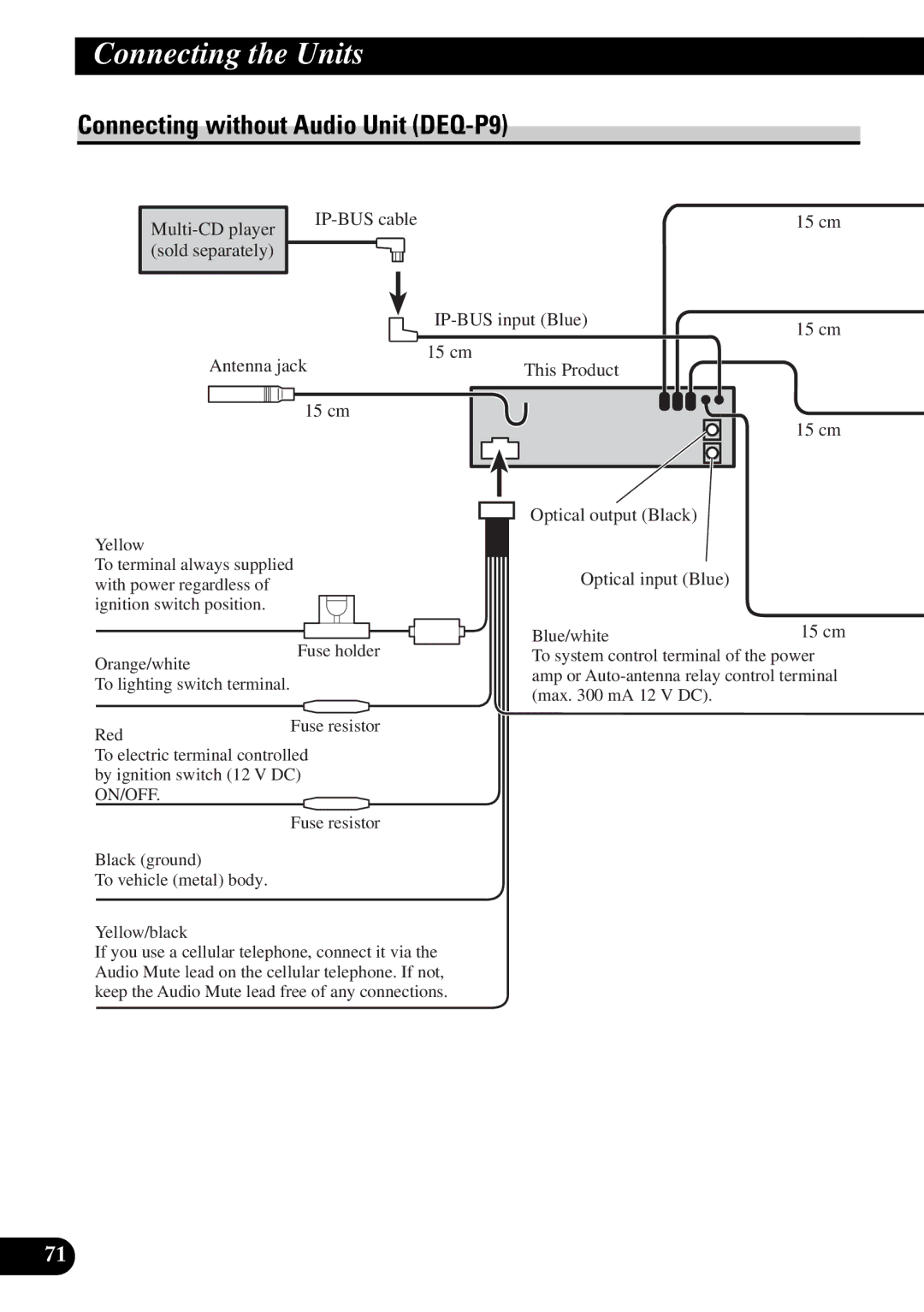 Pioneer DEX-P9 owner manual Connecting without Audio Unit DEQ-P9 