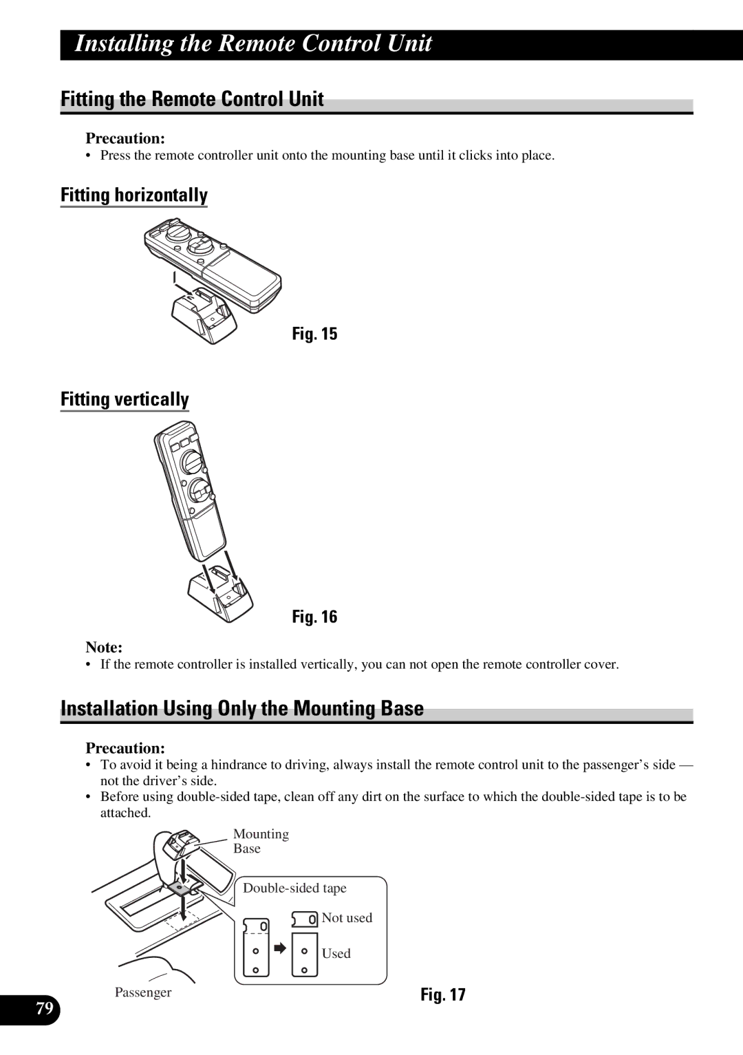 Pioneer DEX-P9 owner manual Installing the Remote Control Unit, Fitting the Remote Control Unit 