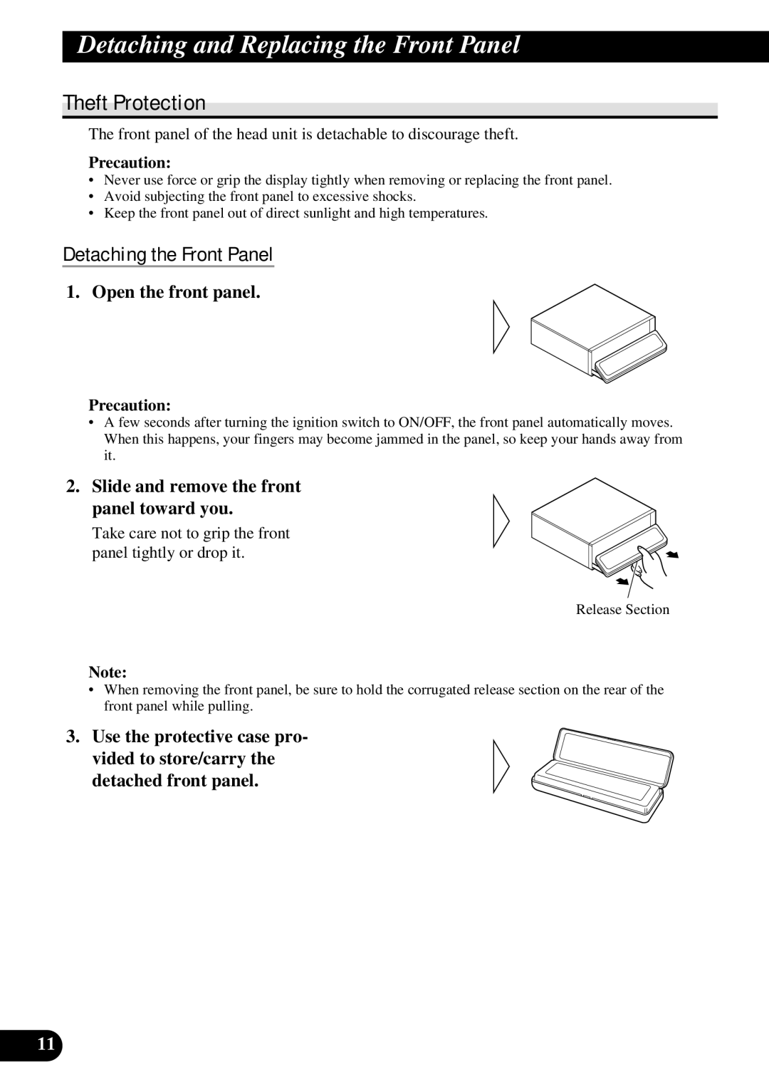 Pioneer DEX-P90RS owner manual Detaching and Replacing the Front Panel, Theft Protection, Detaching the Front Panel 