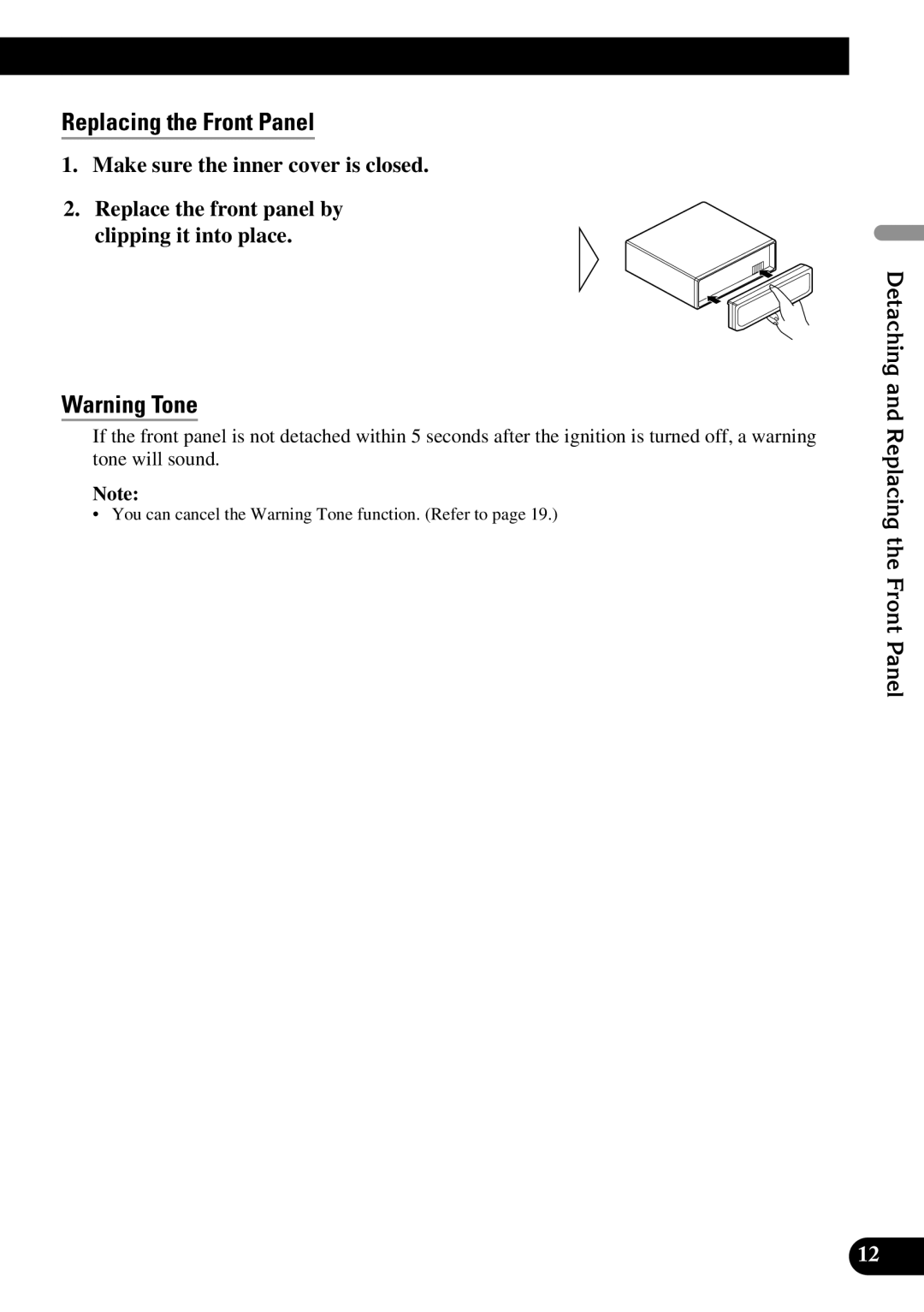 Pioneer DEX-P90RS owner manual Detaching and Replacing the Front Panel 