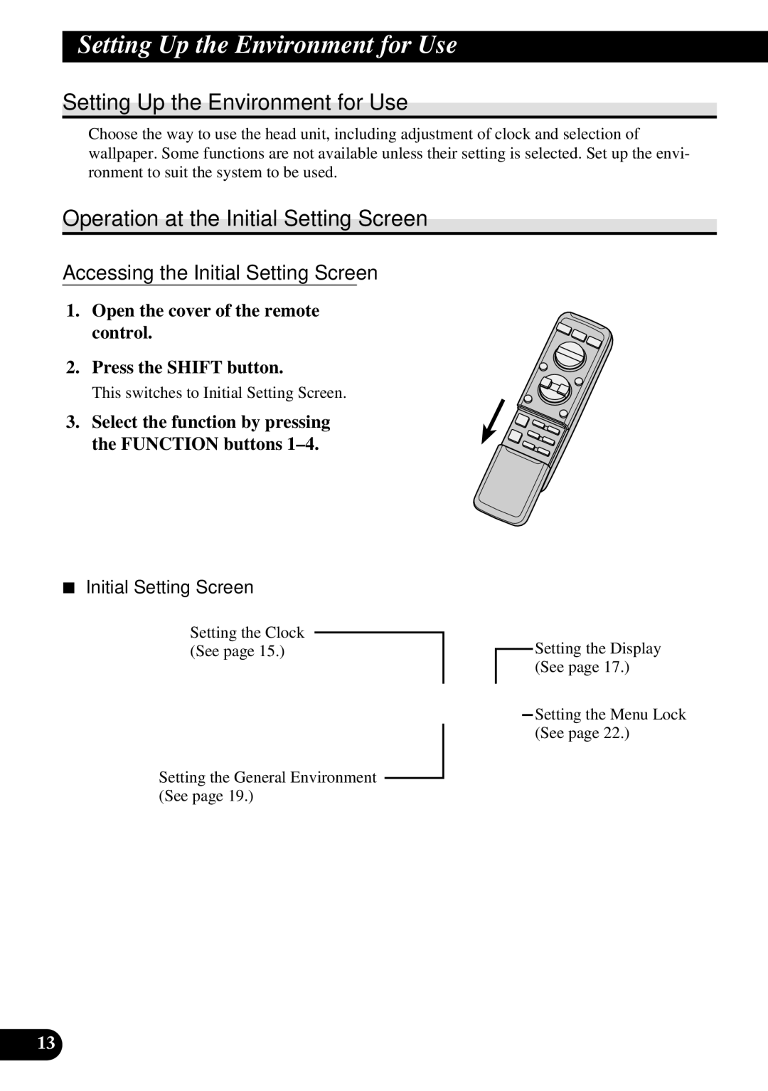 Pioneer DEX-P90RS owner manual Setting Up the Environment for Use, Operation at the Initial Setting Screen 