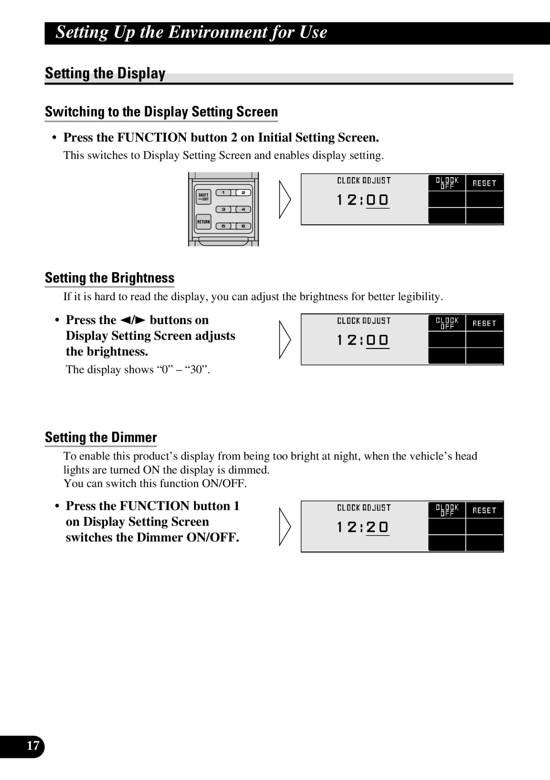 Pioneer DEX-P90RS Setting the Display, Switching to the Display Setting Screen, Setting the Brightness, Setting the Dimmer 