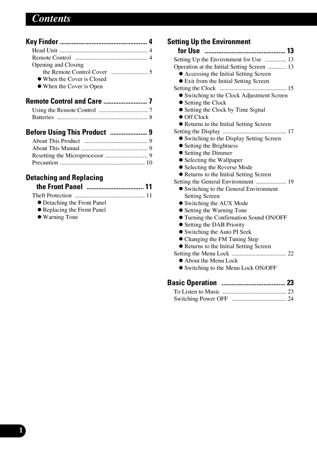 Pioneer DEX-P90RS owner manual Contents 