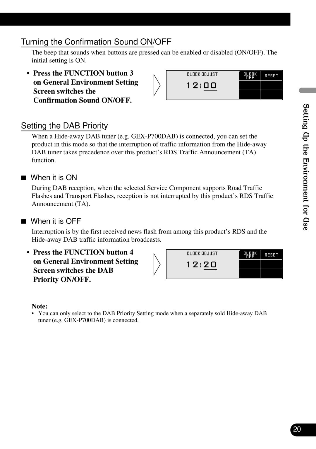 Pioneer DEX-P90RS Turning the Confirmation Sound ON/OFF, Setting the DAB Priority, When it is on, When it is OFF 