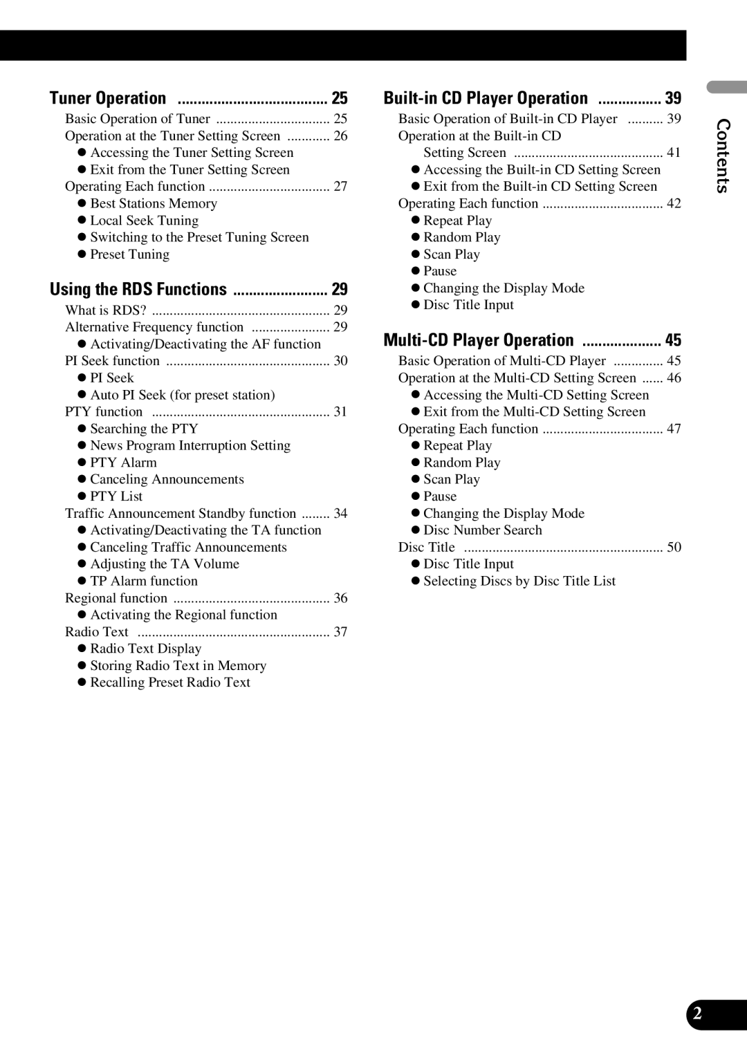 Pioneer DEX-P90RS owner manual Contents, Tuner Operation 