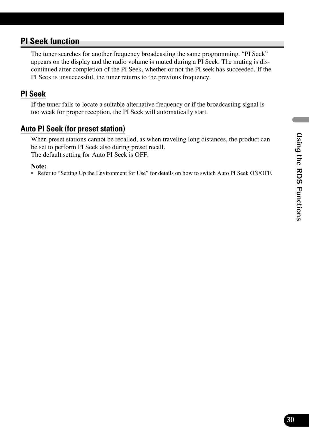 Pioneer DEX-P90RS owner manual PI Seek function, Auto PI Seek for preset station, Using the RDS Functions 