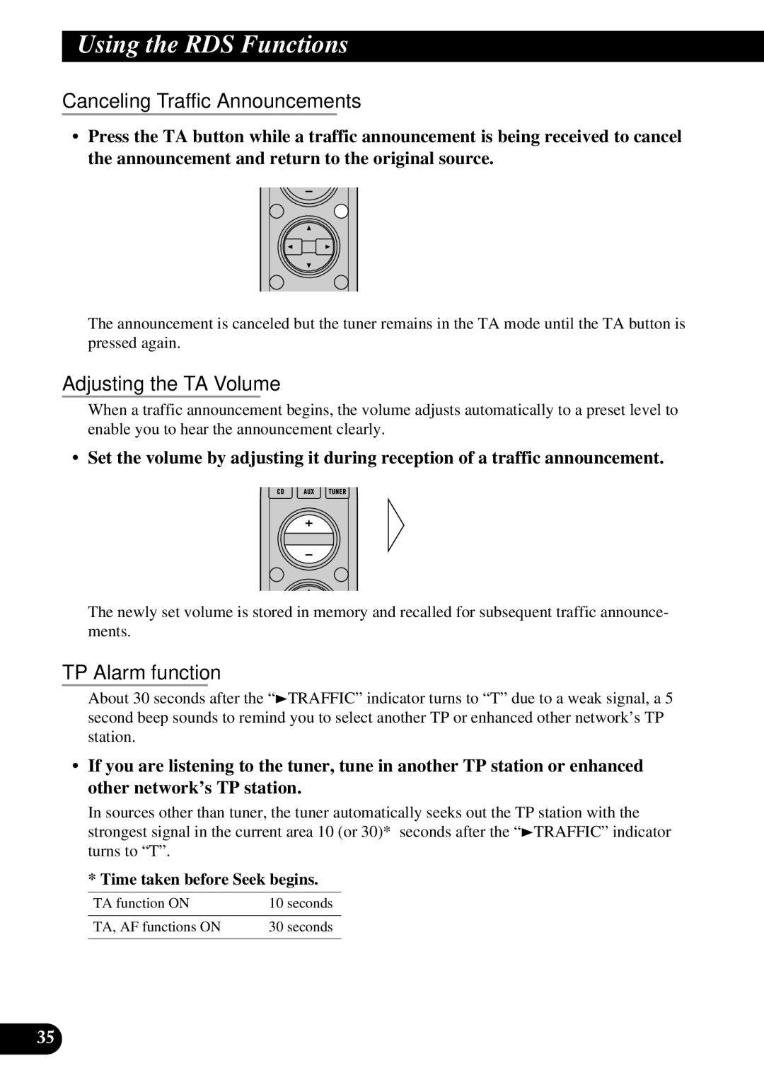 Pioneer DEX-P90RS owner manual Canceling Traffic Announcements, Adjusting the TA Volume, TP Alarm function 