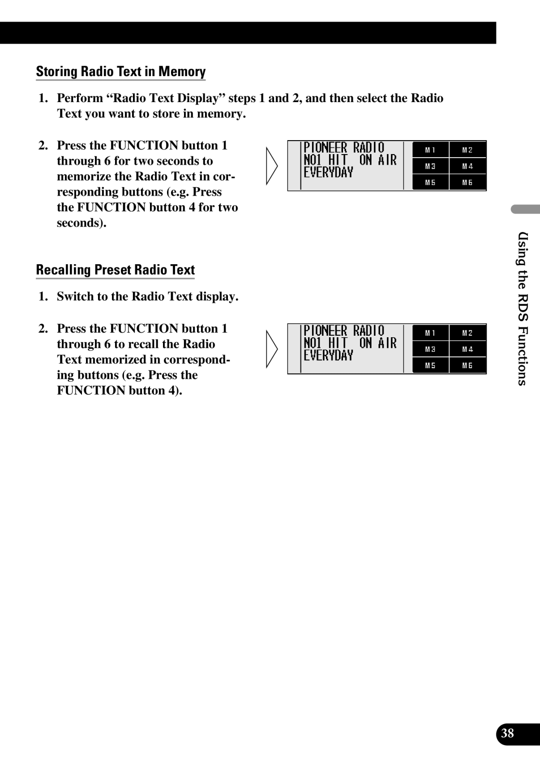 Pioneer DEX-P90RS owner manual Storing Radio Text in Memory, Recalling Preset Radio Text 