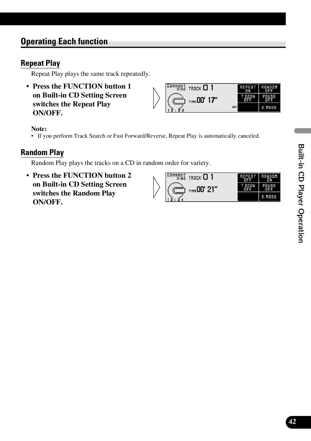 Pioneer DEX-P90RS owner manual Repeat Play, Random Play 