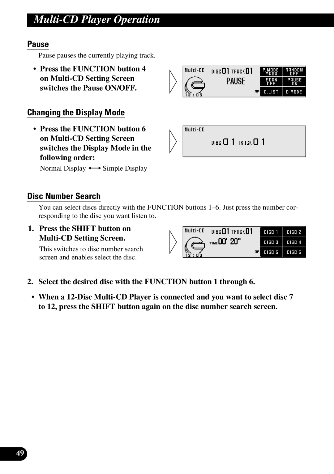 Pioneer DEX-P90RS owner manual Disc Number Search, Press the Shift button on Multi-CD Setting Screen 