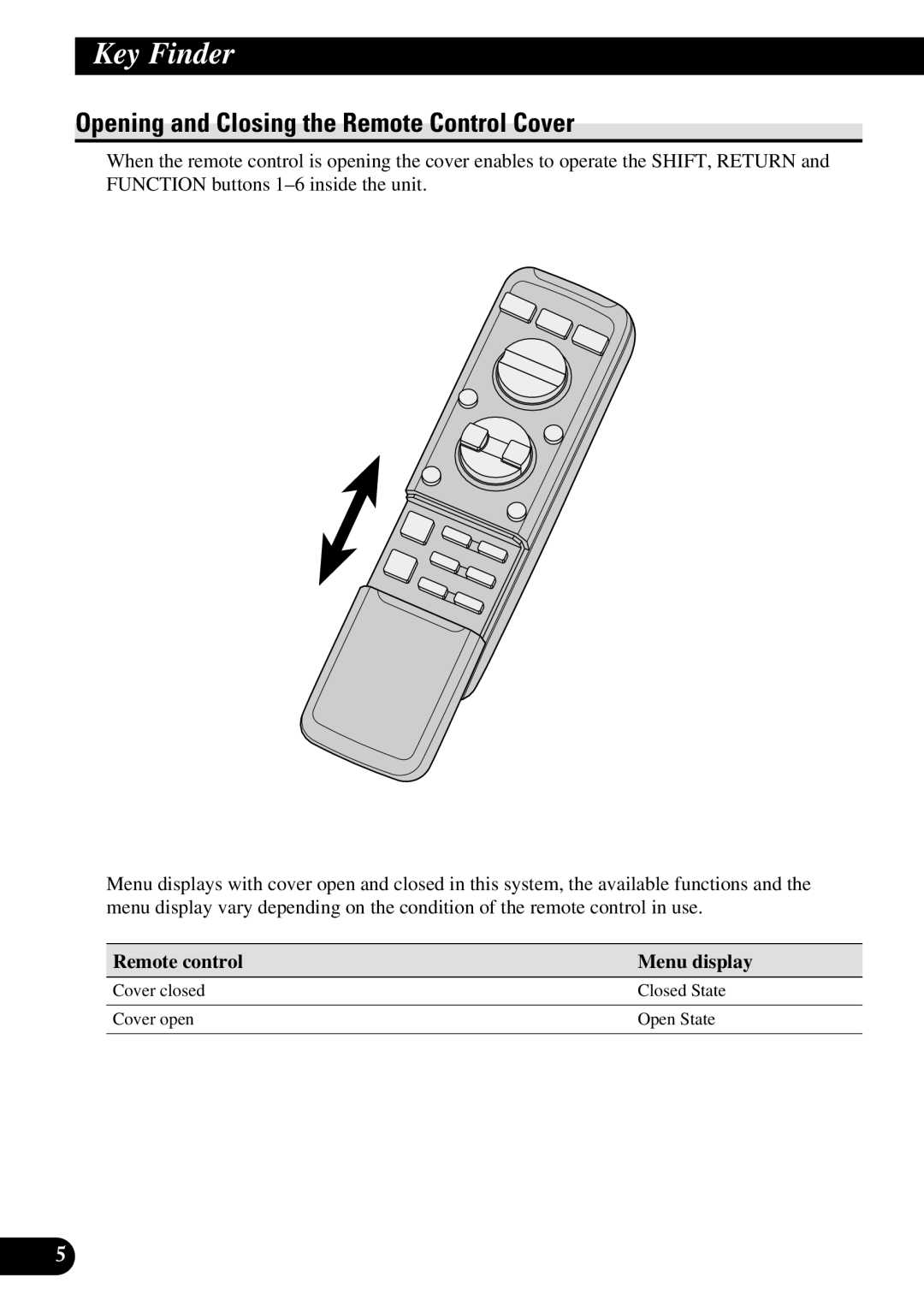 Pioneer DEX-P90RS owner manual Opening and Closing the Remote Control Cover 