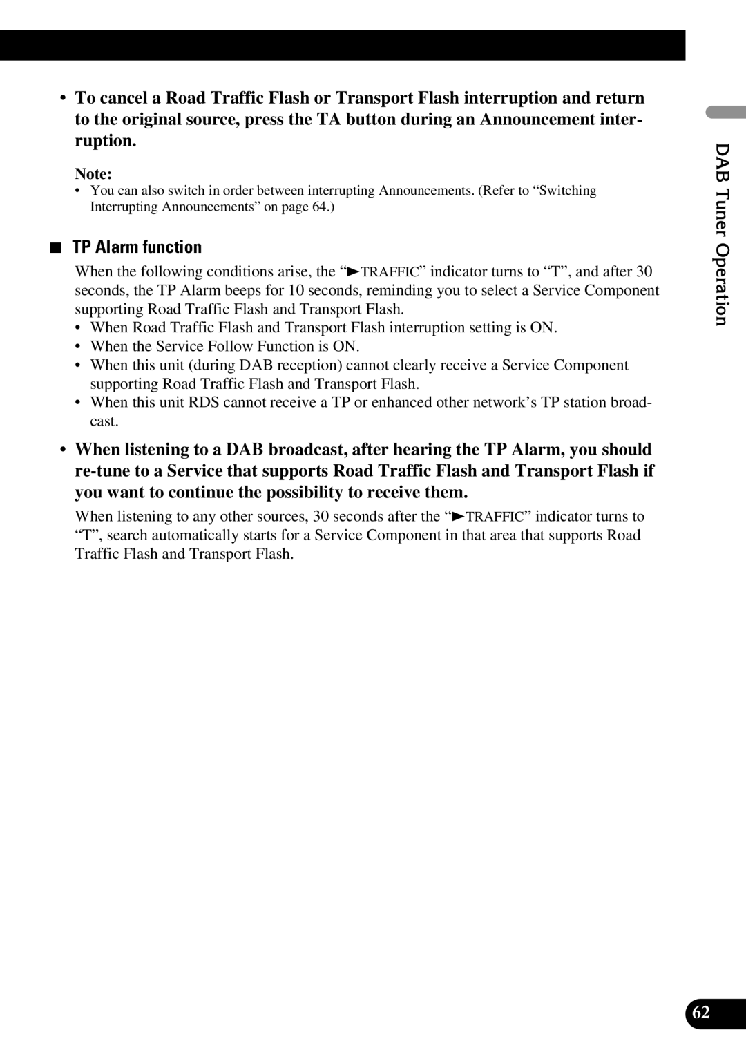 Pioneer DEX-P90RS owner manual TP Alarm function 