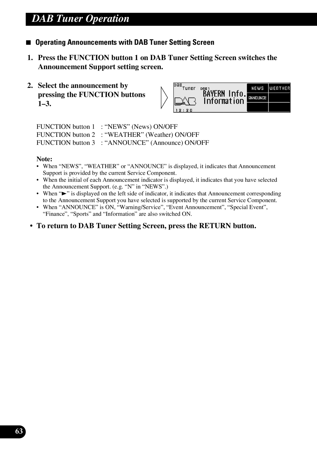 Pioneer DEX-P90RS owner manual Operating Announcements with DAB Tuner Setting Screen 