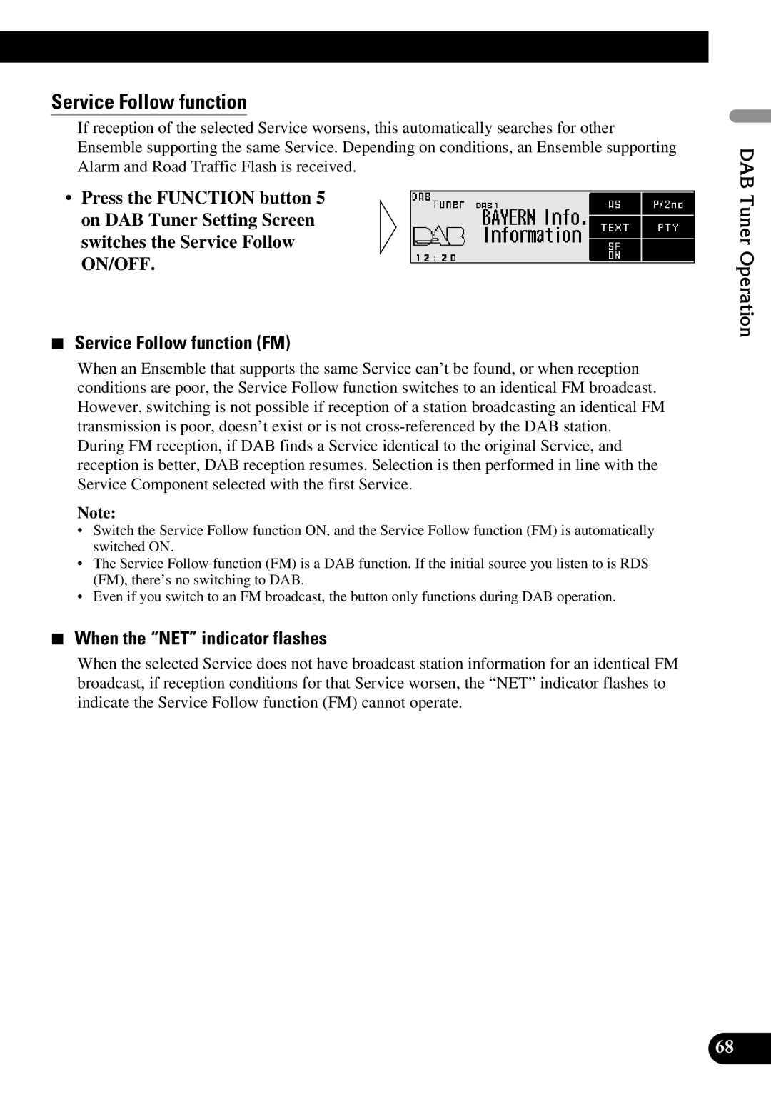 Pioneer DEX-P90RS owner manual Service Follow function FM, When the NET indicator flashes 