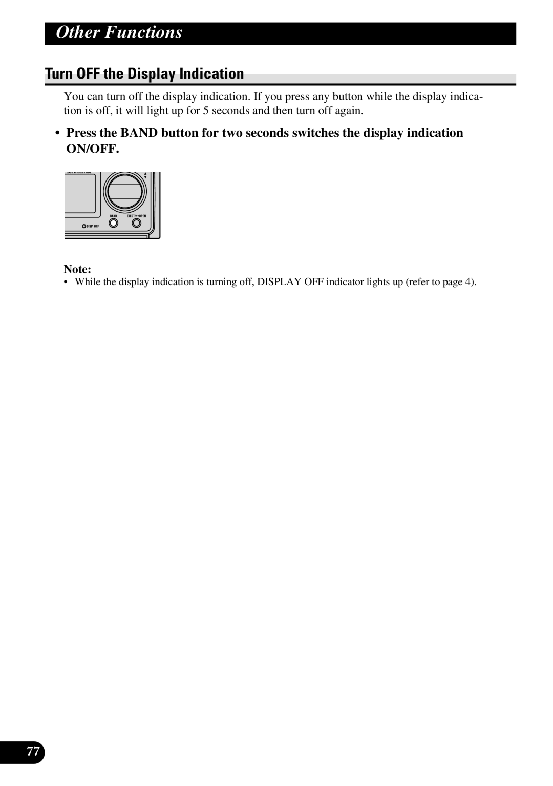 Pioneer DEX-P90RS owner manual Turn OFF the Display Indication 