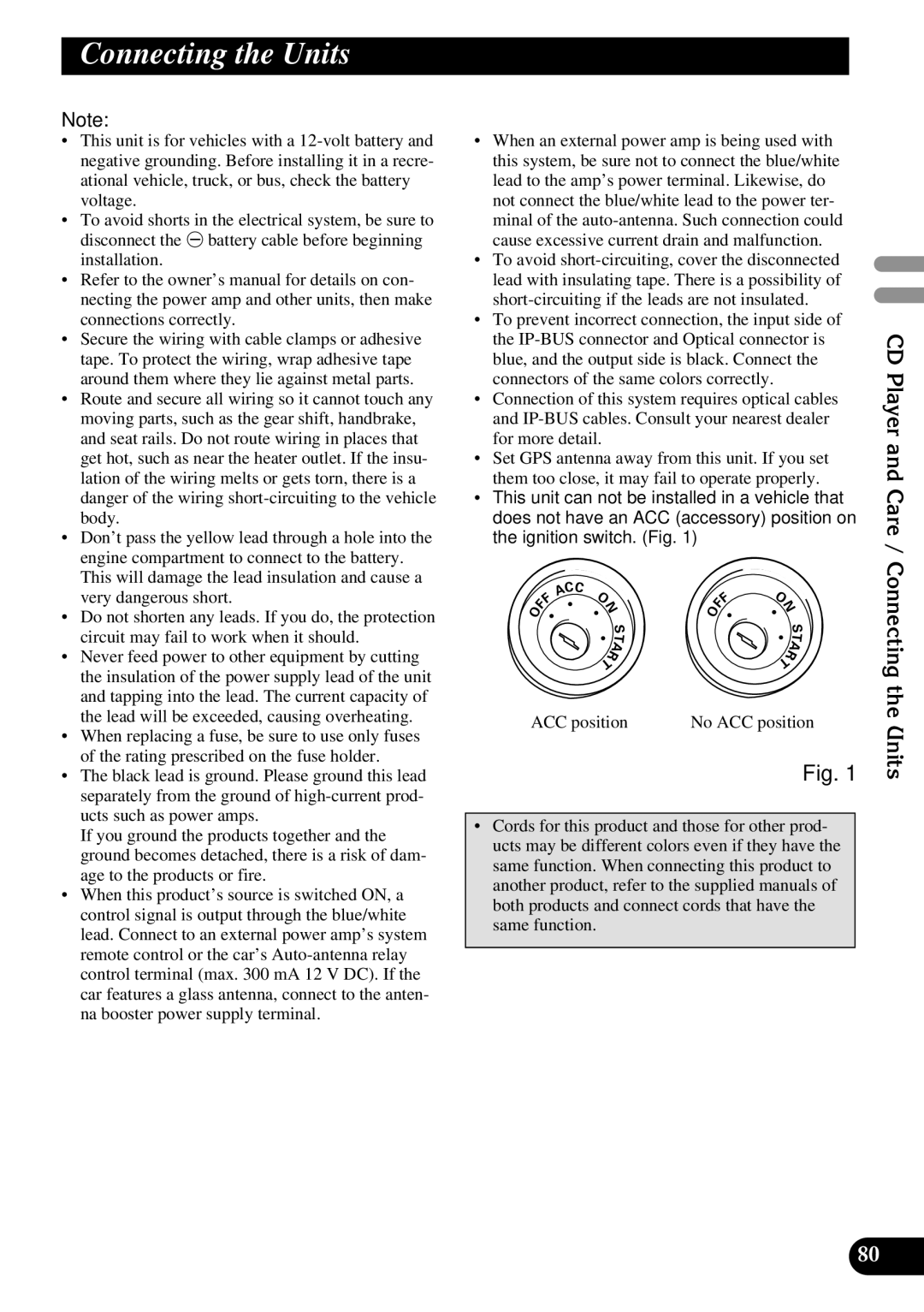 Pioneer DEX-P90RS owner manual CD Player and Care / Connecting the Units 