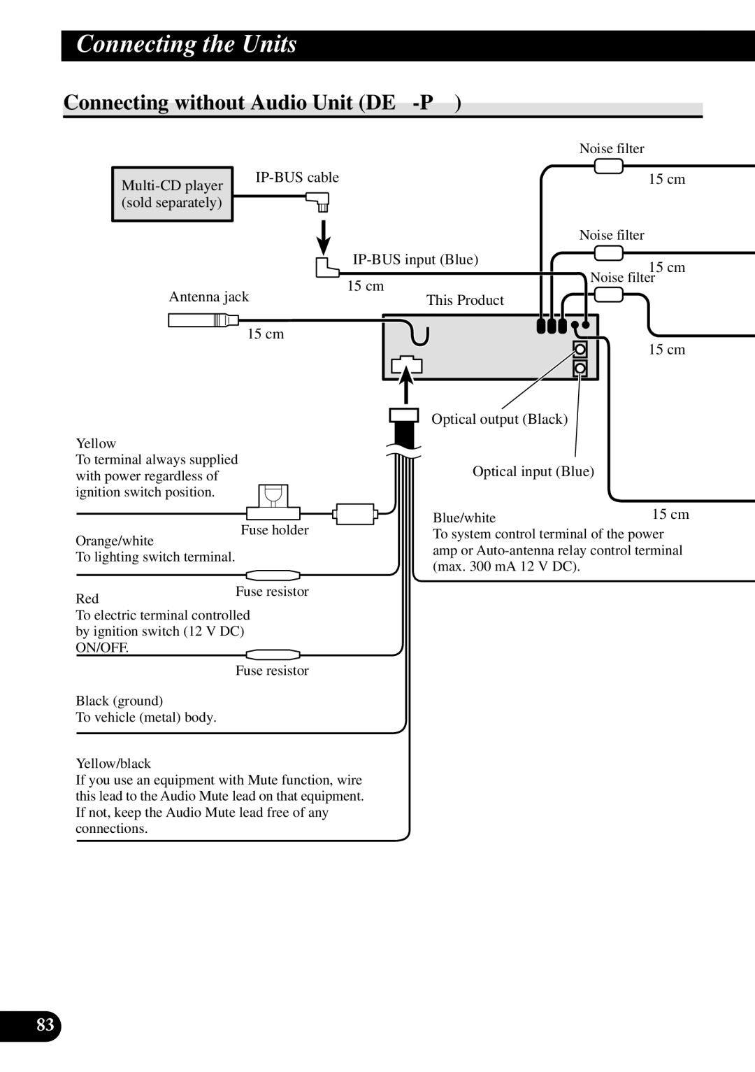 Pioneer DEX-P90RS owner manual Connecting without Audio Unit DEQ-P90 