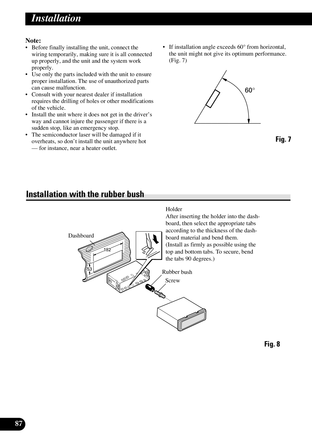 Pioneer DEX-P90RS owner manual Installation with the rubber bush 